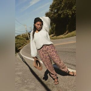 By Anthropologie Tamarind Linen Tapered Jogger Animal Giraffe Print Trouser SZ 2